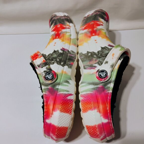 Crocs Lined Clogs Classic Tie Dye Paint Spill Spatter Fuzzy Unisex size W10/ M8 - Picture 8 of 11